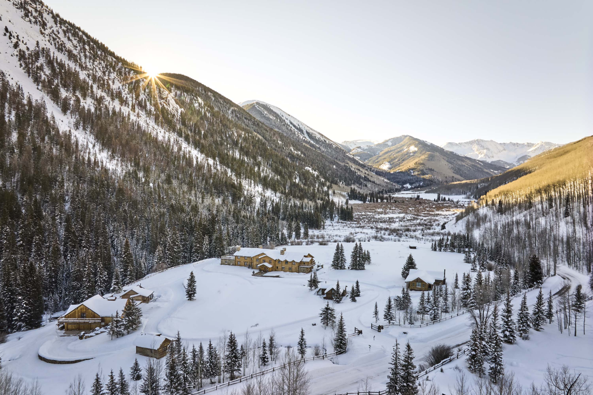 Bill Koch's Aspen estate covered in snow.