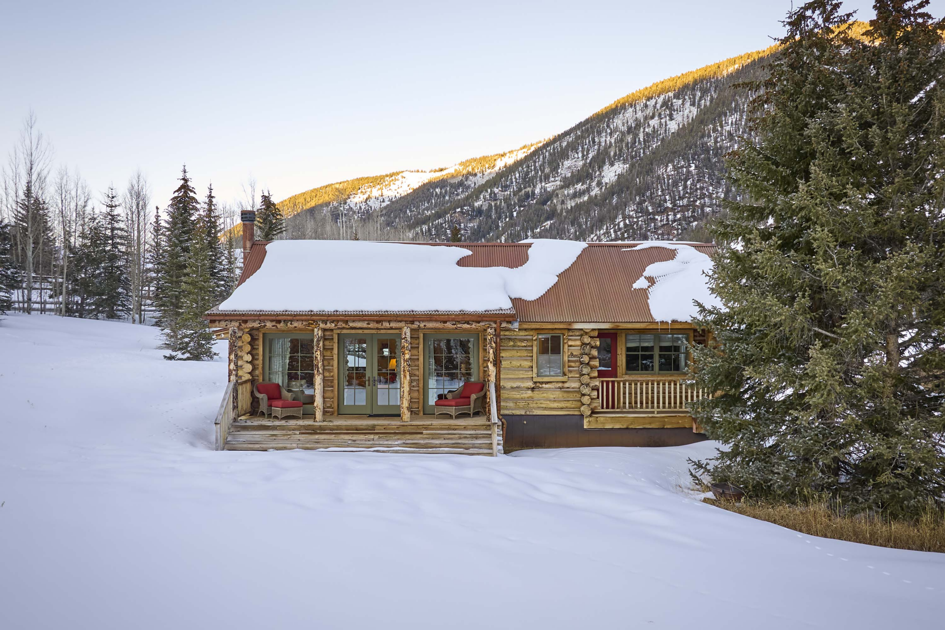 Snowy cabin.