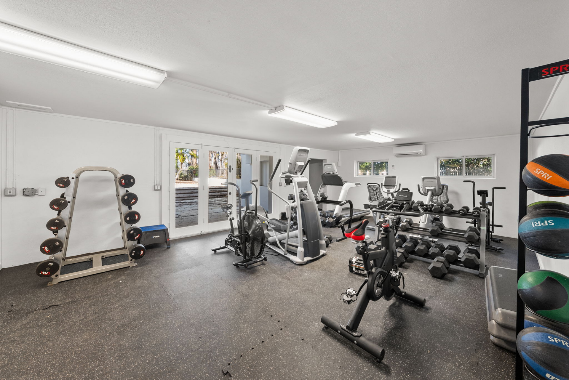 The property also features a dedicated fitness room with outdoor access equipped with rubber flooring and enough space for both cardio and strength-training equipment.