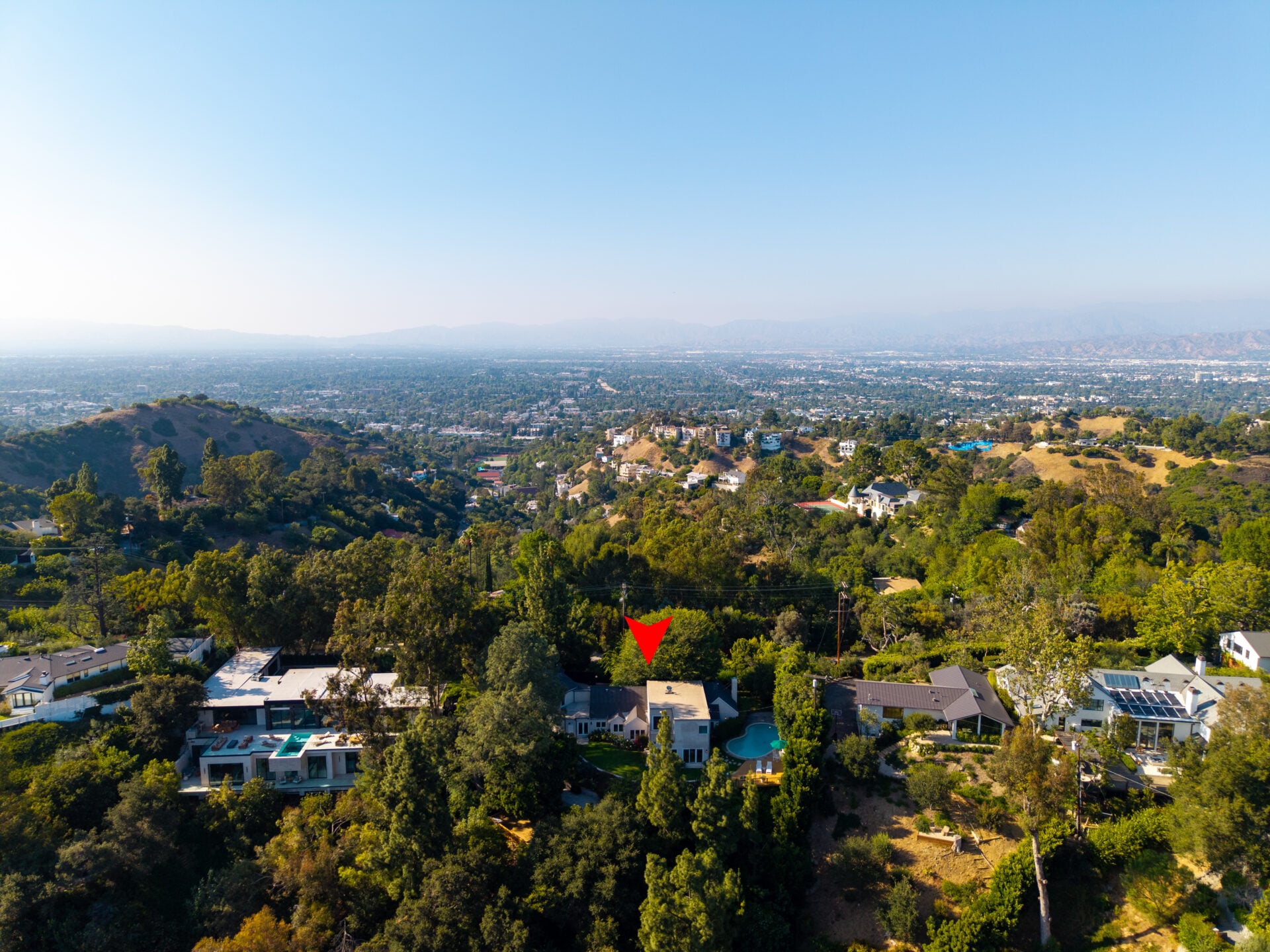 Aerial view of Beverly Hills home.