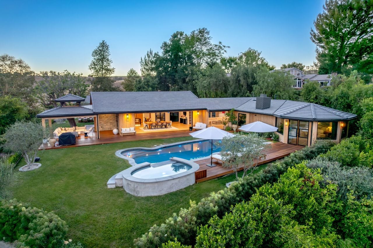 Backyard view of Betsey Johnson's Hidden Hills home.