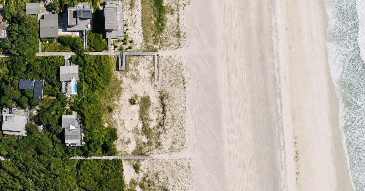 Aerial view of Michael Kors Oceanfront Fire Island Home.