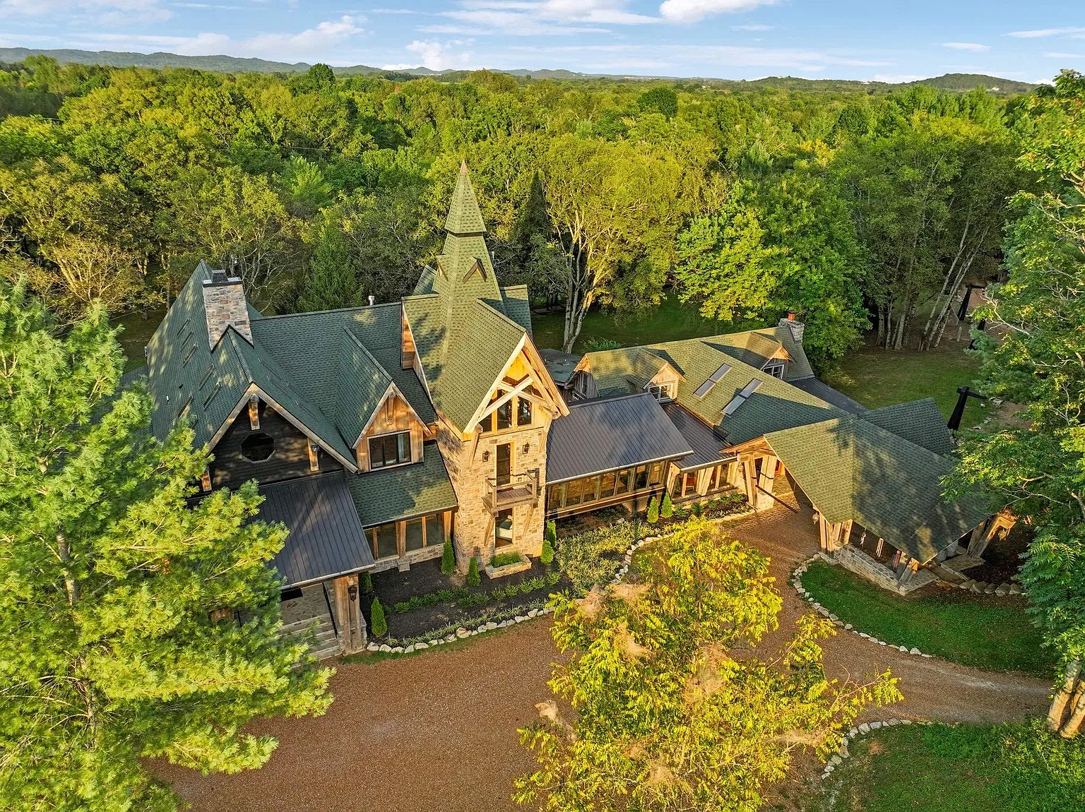 Aerial view of The Dark Horse Estate Manor house.