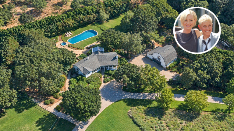 Aerial view of Ellen DeGeneres and Portia de Rossi's Former Santa Barbara Farmhouse.