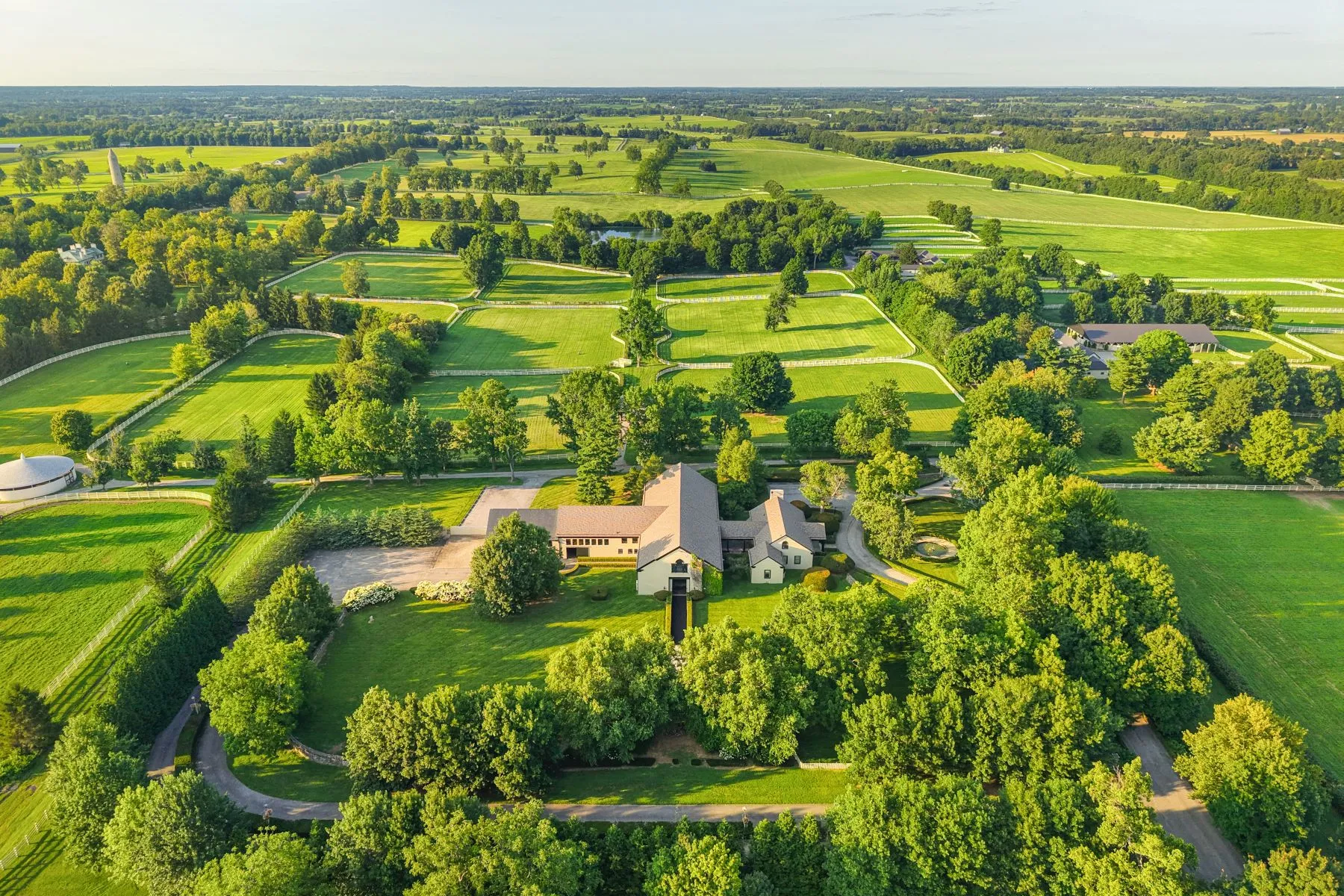 Aerial view of historic Kentucky horse farm.