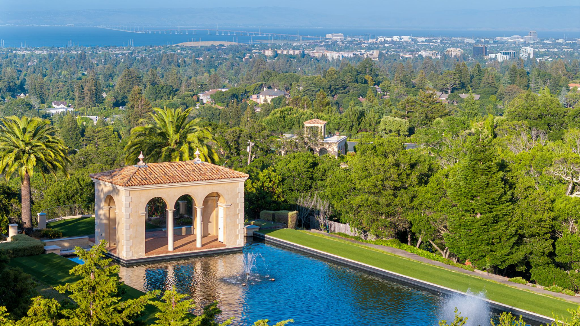 San Francisco Bay views from Silicon Valley Estate Inspired by Lake Como.