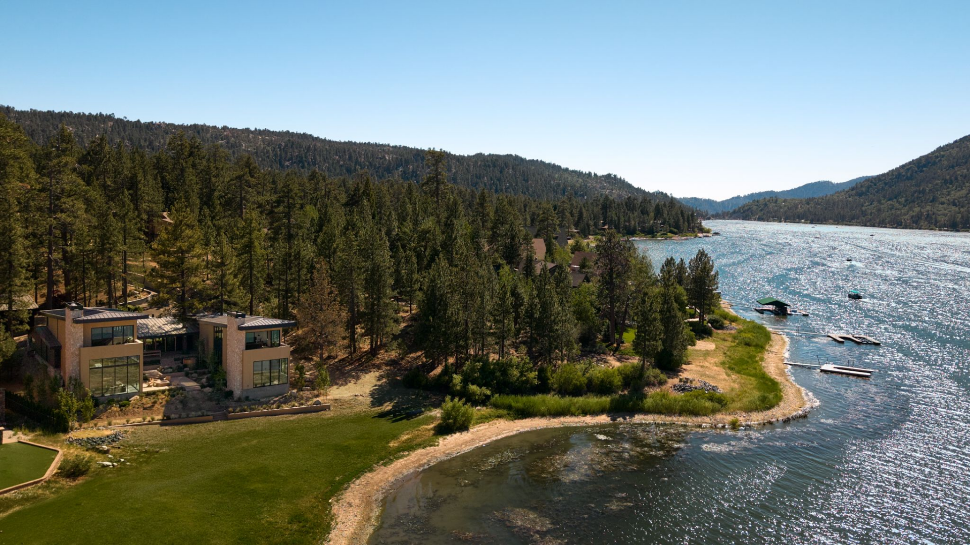 Aerial view of Lindsey Gort and Beau Laughlin's Big Bear Lake Estate.