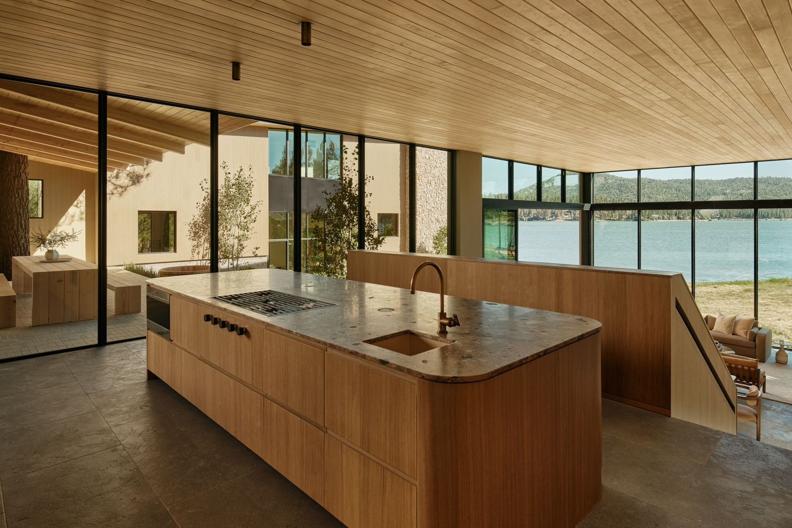 Chef's kitchen looking out to the lake.