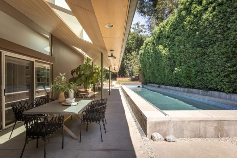 Pool patio at Jake Johnson's Pasadena home.
