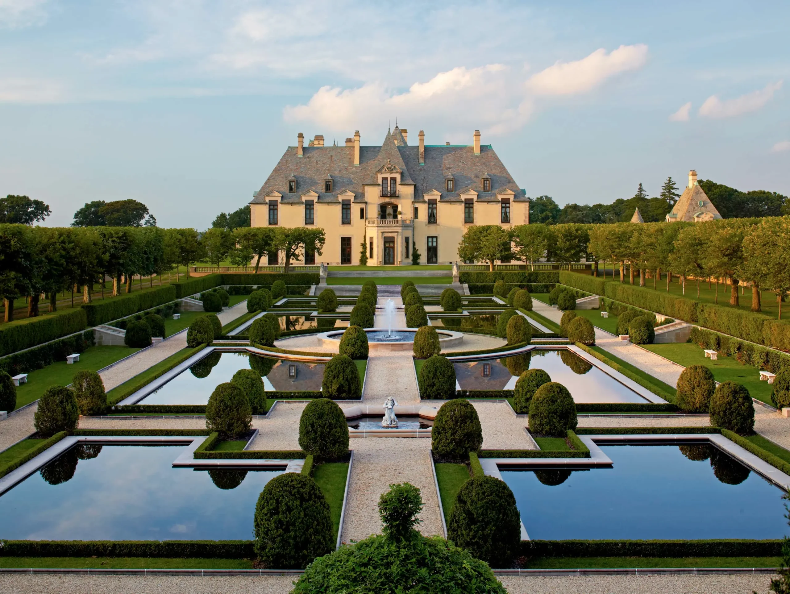 Formal gardens at the back of Oheka Castle.