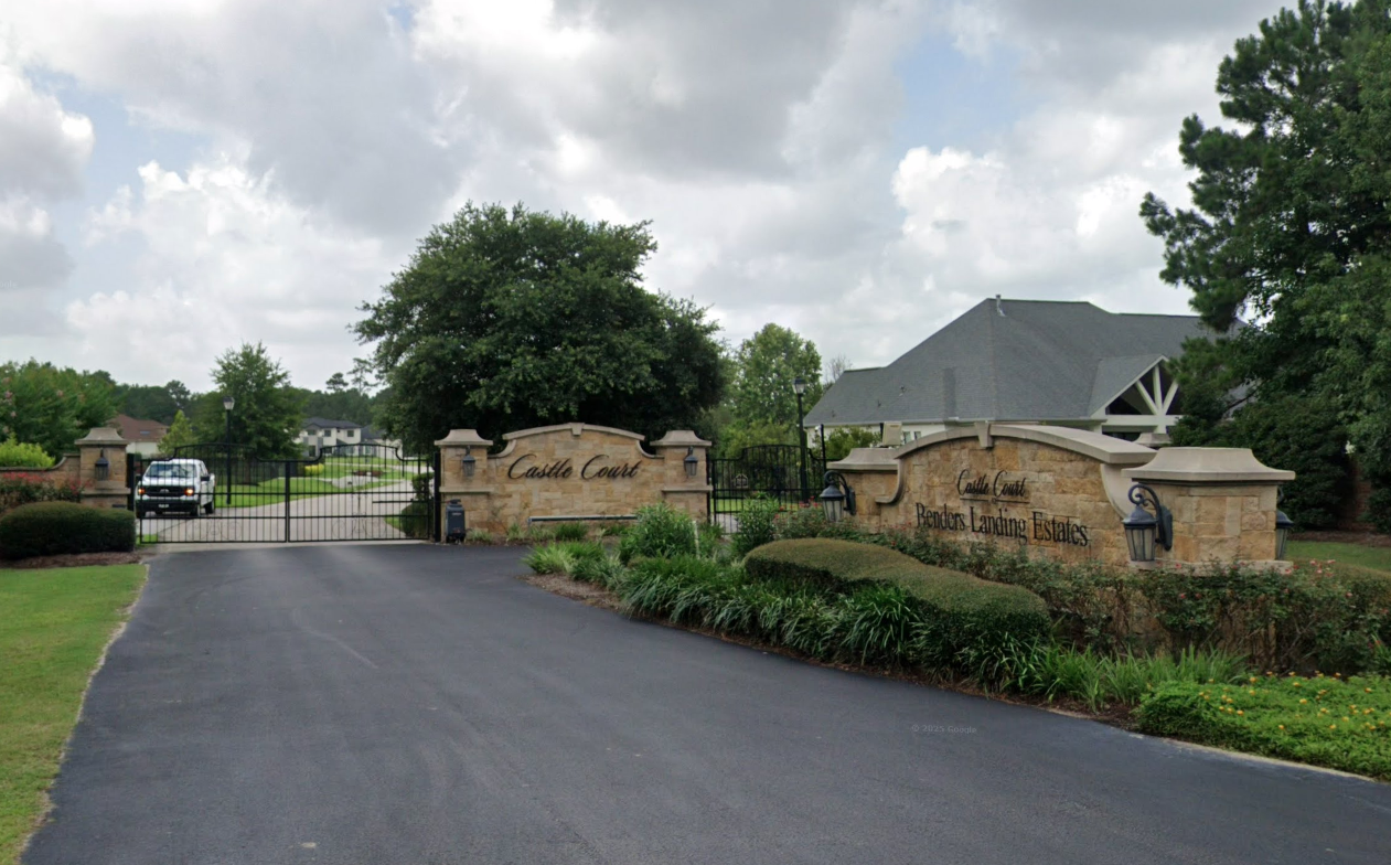Gated entrance to Benders Landing Estates in Texas.