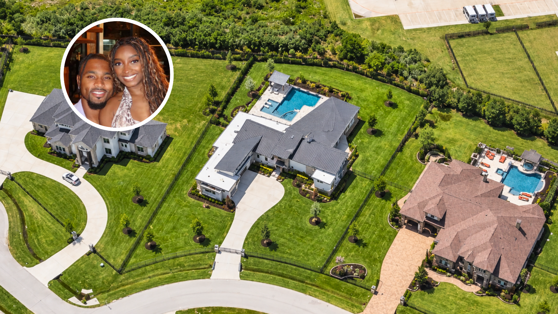 Aerial view of Simone Biles and Jonathan Owens Texas home they sold.