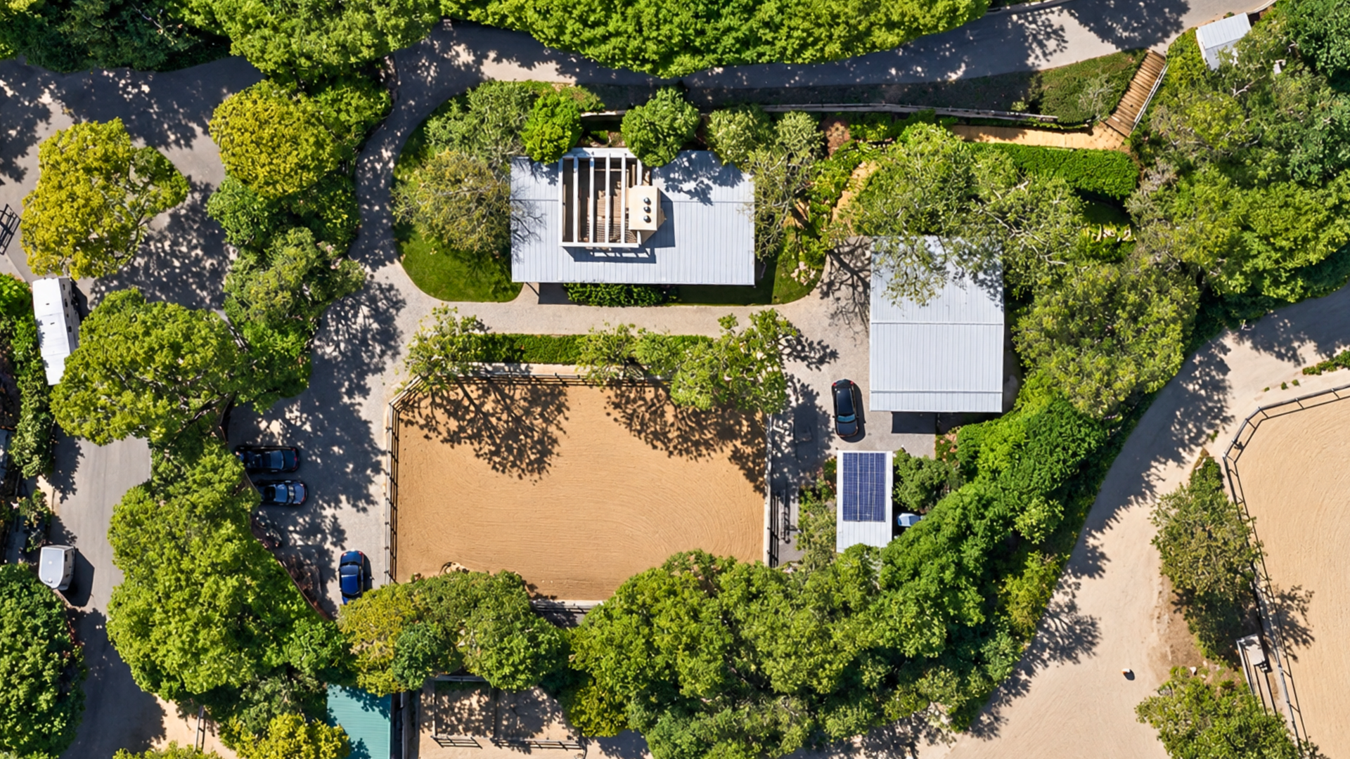 Aerial view of the lower parcel at Steven Spielberg's Equestrian Ranch.