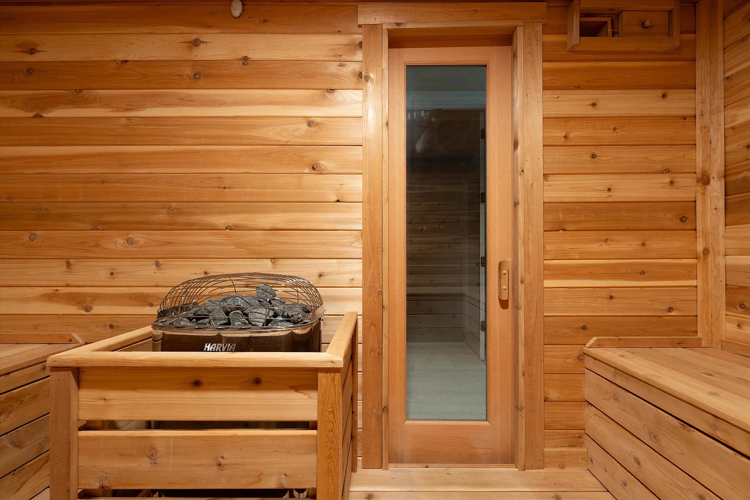 A cedar-lined sauna